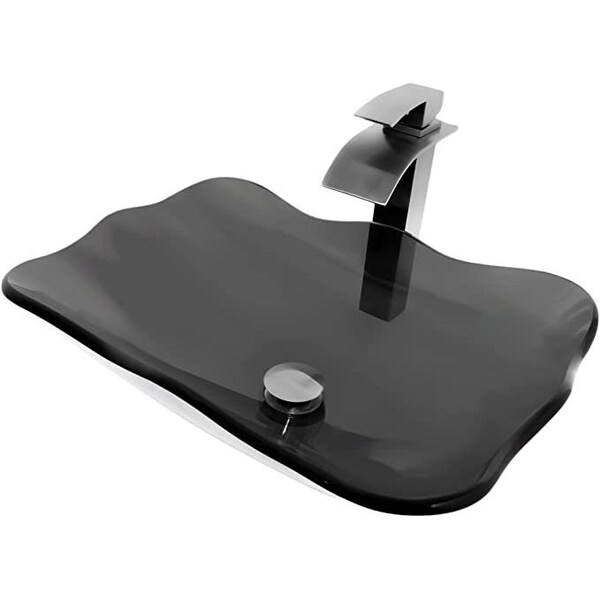 Novatto Clear Grey Slipper Glass Vessel Sink and Faucet Set in Gun Metal NSFC-324G136GM - main